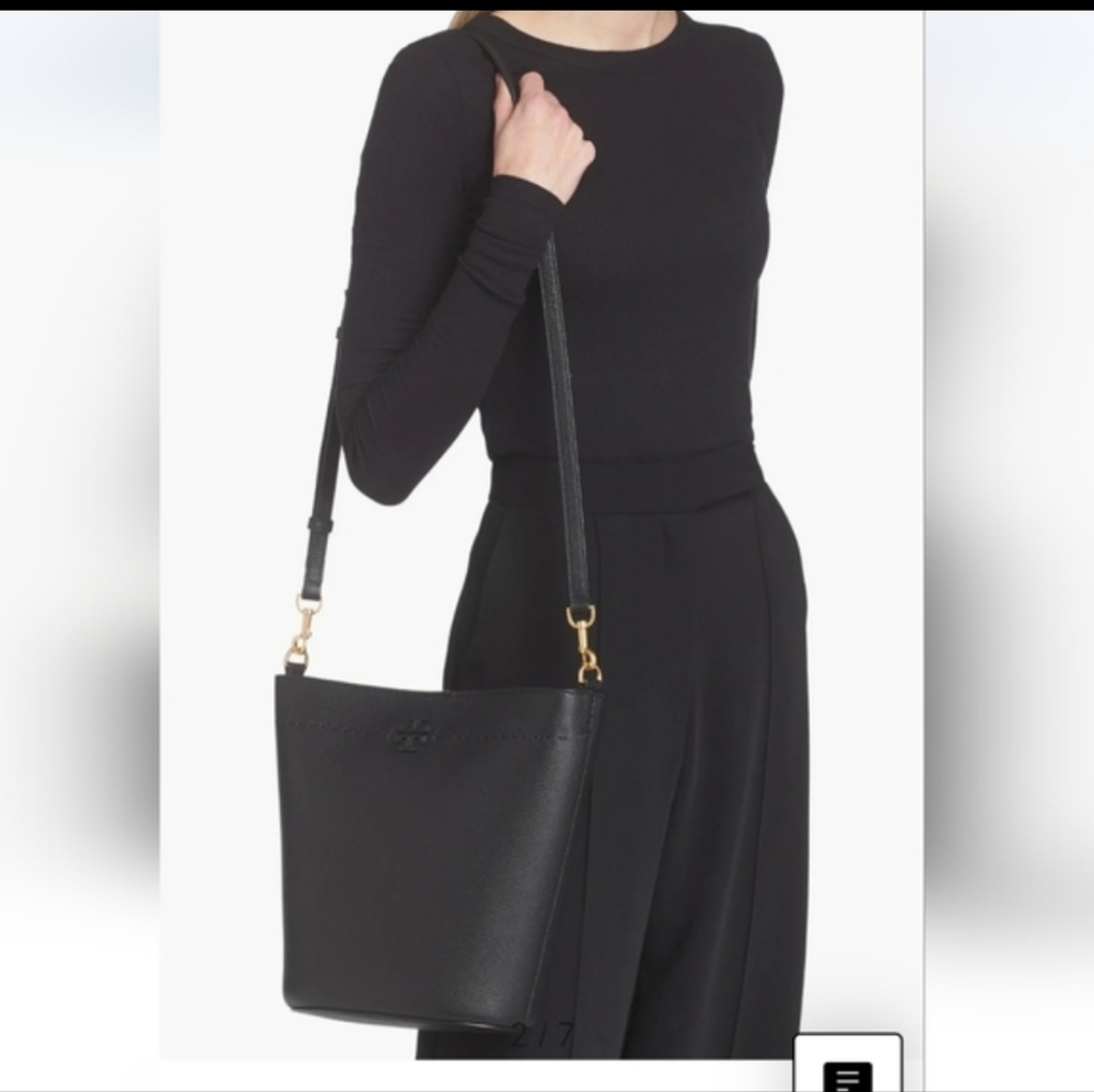 Nwot! Tory Burch MCgraw Leather Bucket Bag Black
